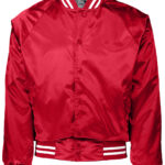 Unisex Striped Trim Satin Baseball Jacket