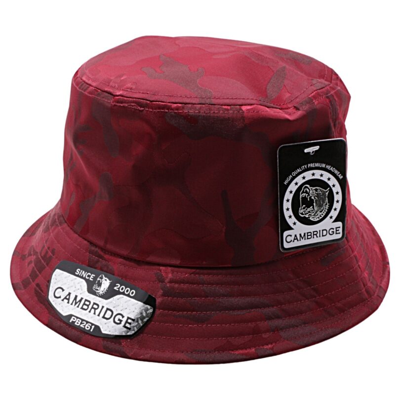 Burgundy PB261 Pit Bull Cambridge Shiny Camouflage or Printed  Army Swirl Fabric Unisex Bucket Hats