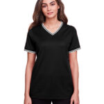 CrownLux Performance  Ladies' Plaited Tipped V-Neck Top