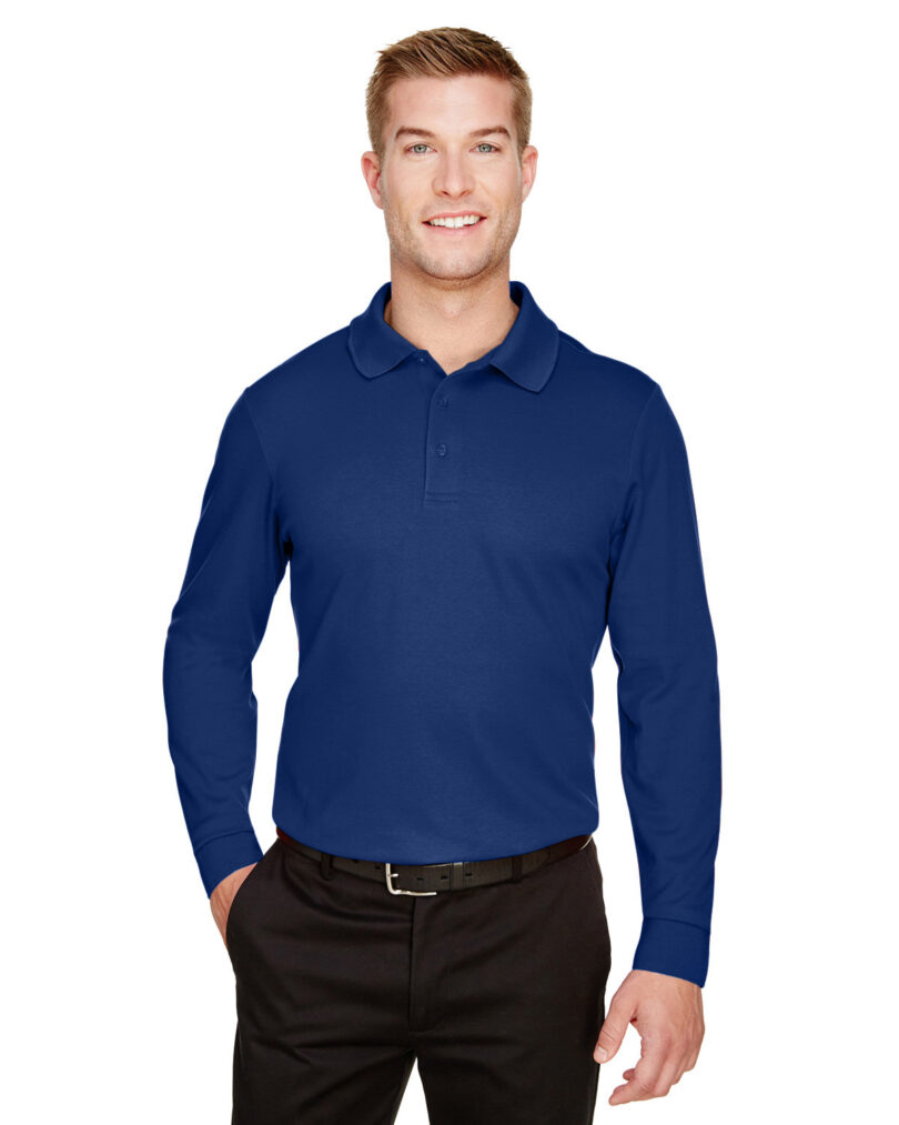CrownLux Performance  Men's Plaited Long Sleeve Polo