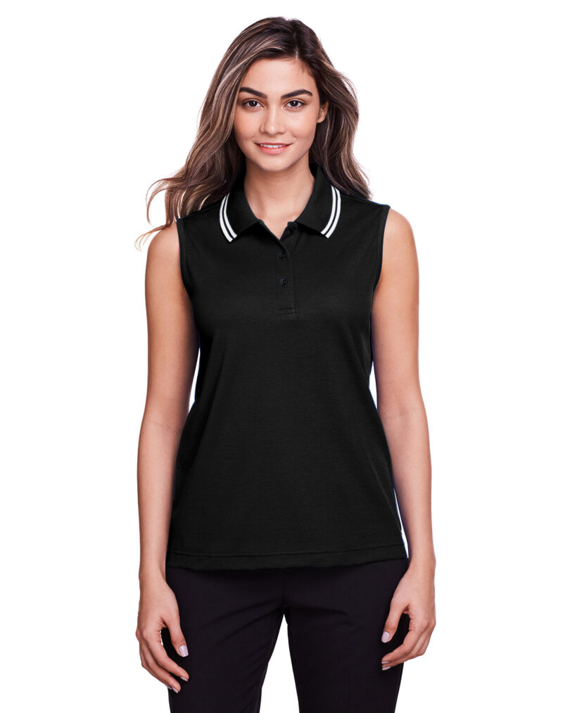 CrownLux Performance  Ladies' Plaited Tipped Sleeveless Polo
