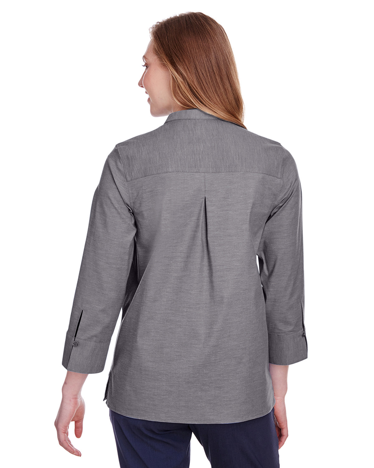 Ladies' Crown Collection Stretch Pinpoint Chambray Three-Quarter Sleeve Blouse - Image 2