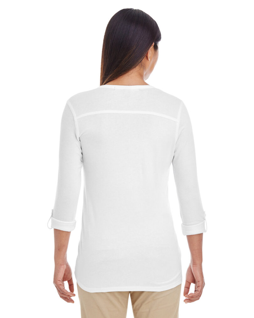 Ladies' Perfect Fit  Y-Placket Convertible Sleeve Knit Top - Image 2