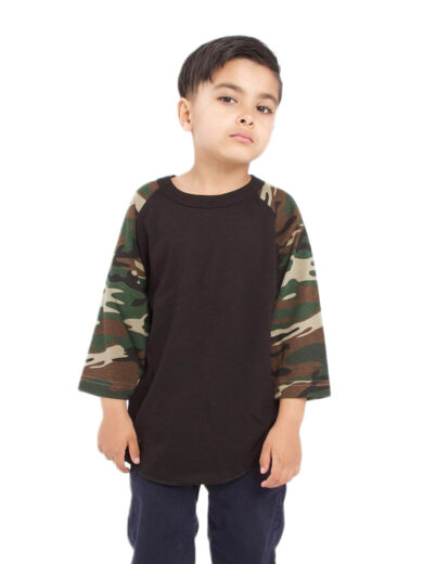 Youth Three-Quarter Sleeve Camo Raglan T-Shirt